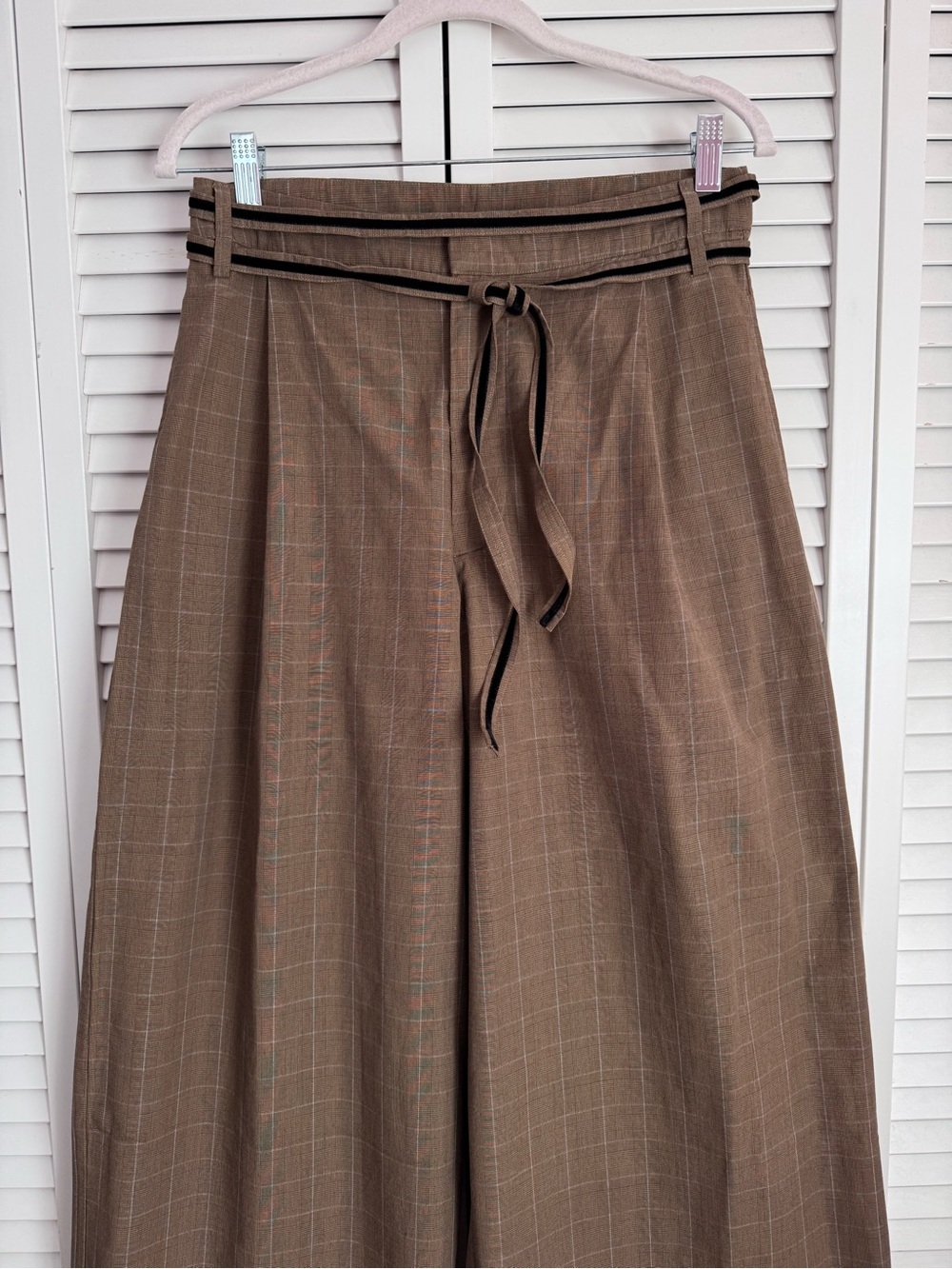 Eddy Willow Pant Coco Check Baby Blue Pinstripe Wide Leg Brown Medium NWT - Picture 3 of 10